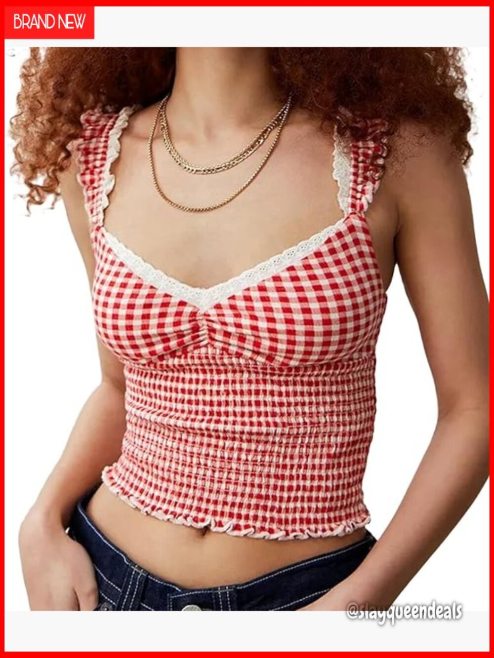 Y2K Gingham Peplum Tank Top, Smocked, Ruffle Hem, Sleeveless, Slim Fit